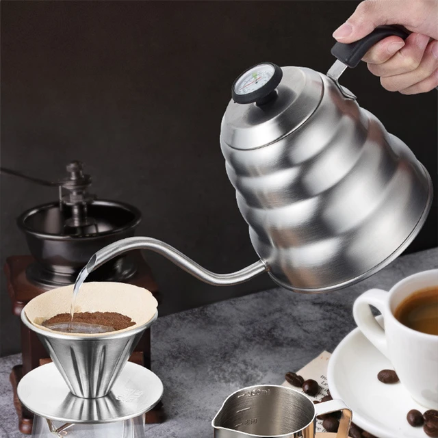 Coffee Drip Kettle Thermometer Thin Mouth Gooseneck Cloud Kettle Stainless  Steel Hand-Brewed Pour Over Tea Pot 1L/1.2L