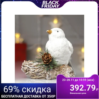 

Souvenir polystone candlestick "White sparrow on a spruce branch with a pine cone" glitter 9.5х8х10.5 cm 496717