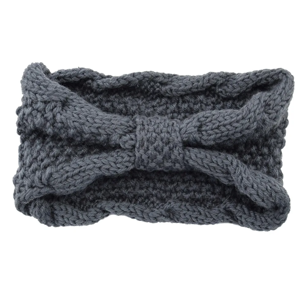 Molans Bow Twist Wide Headband Ladies Solid Winter Crochet Knitting Woolen Warm Stretch Headbands Handmade Hair Accessories