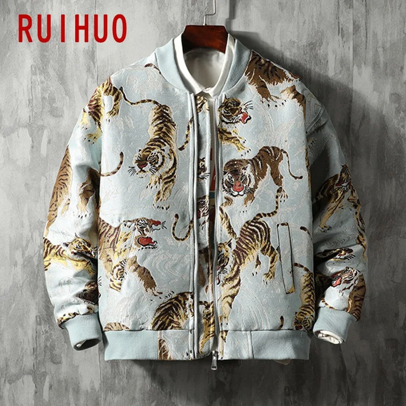 RUIHUO, куртка с вышивкой тигра, мужская уличная куртка-бомбер, Мужская хип-хоп зимняя куртка, мужские куртки, пальто, 5XL, осень, новинка