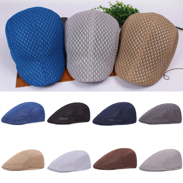 Unisex Casual Beret Hat Flat Cap Breathable Mesh Cap Newsboy Style Adjustable Summer Fashion Solid Color Black Hat For Men Women 1