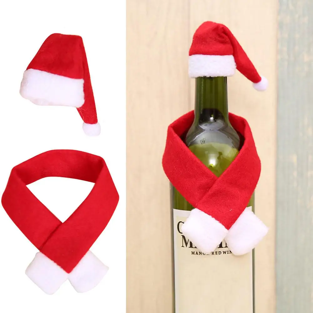 Украшение для бутылки рождественские предметы домашнего обихода нетканый шарф+ шапка украшение для винной бутылки Рождественское украшение для винной бутылки# SO