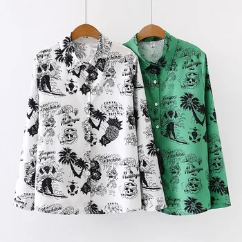 

Novel Fashion Graffiti Print Blouse Women New Shirt Casual Lapel Blouses Long Sleeve Blusas Mujer De Moda