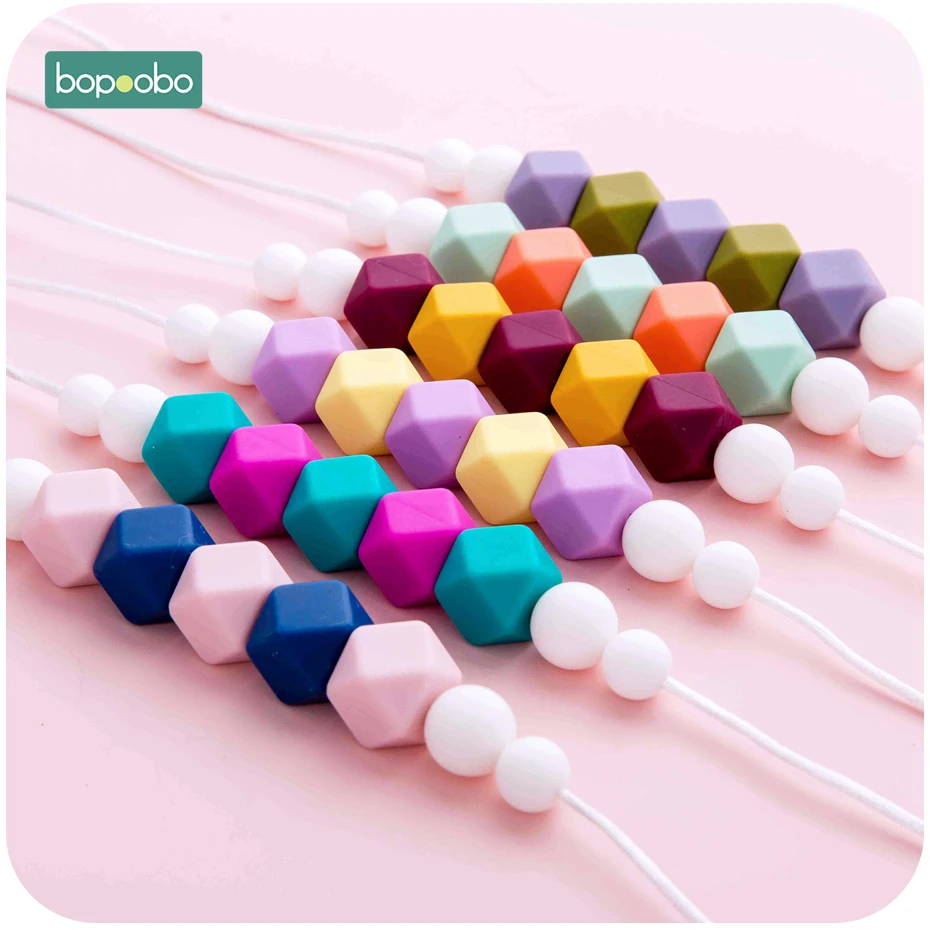 Bopoobo 1 шт. Силиконовые Прорезыватели жевательные еда класс Детские шестигранные бусины ожерелье BPA свободное вскармливание Прорезыватель бусины браслет кулон