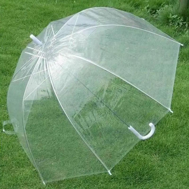 

Transparent Long Handle Umbrella Plastic EVA Transparent Leaf Cage Sun Umbrella Umbrella Parasol Female Semi-automatic Sunshade