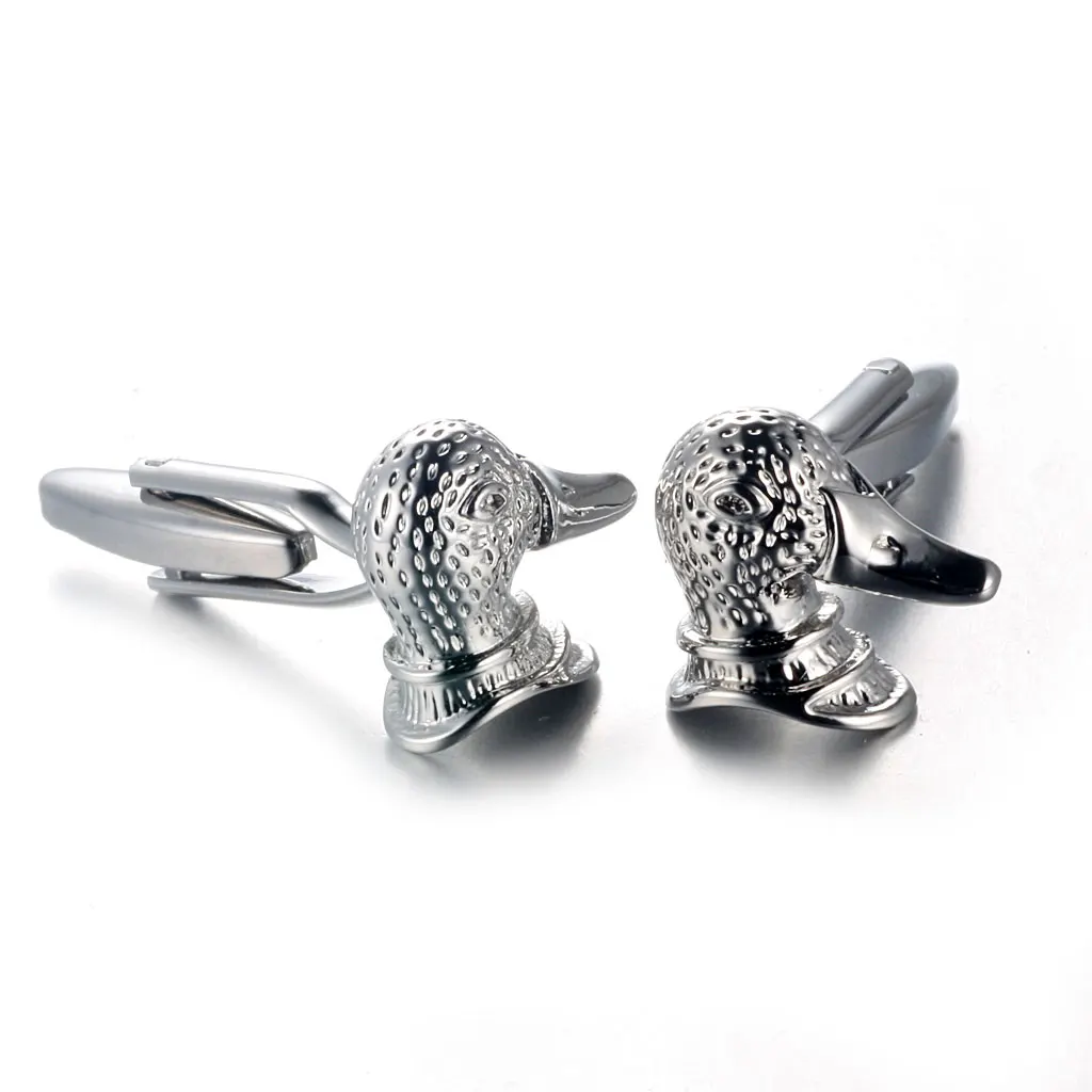 Men Fancy Shirt Cufflinks Duck Mallard Shape Cuff Links Wedding Gift silver color