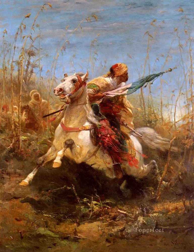 

8 Hand Painted Art Paintings by College Teachers - Arab Warrior Leading A Charge Adolf Schreyer - Oil Painting on Canvas
