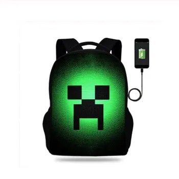 

Multifunction Backpack Boys&Girls USB Laptop Travel Bag creeper minecrafting Print Backpack School Bag for Teenage Mochila
