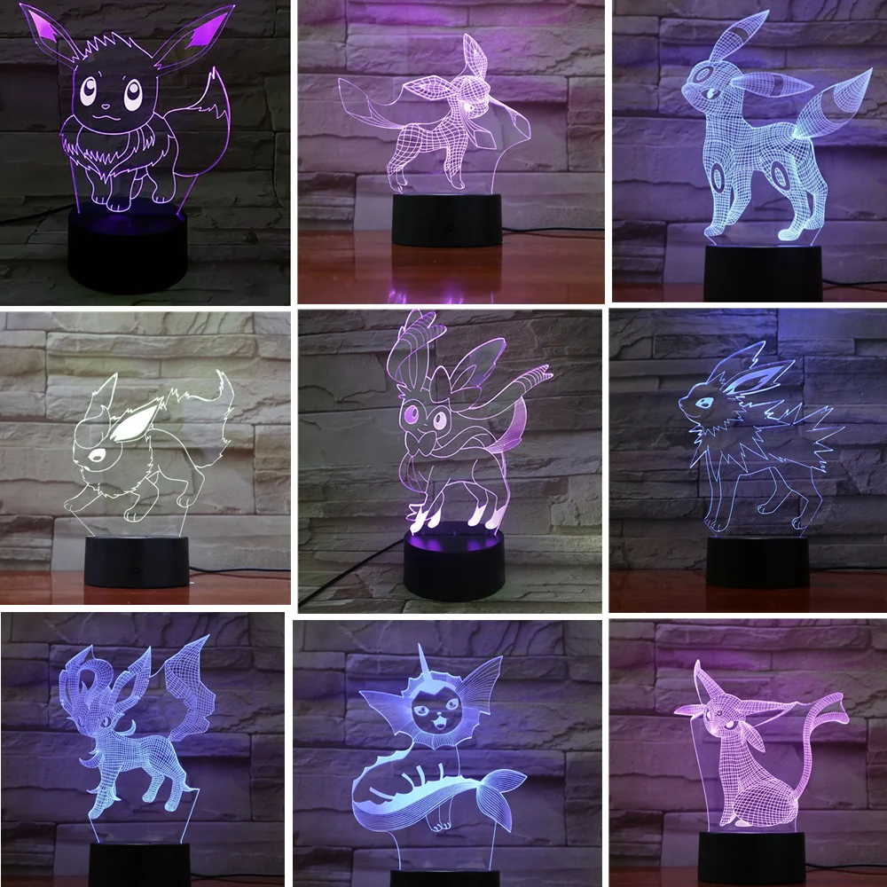 Game Pokemon Eevee 3D Led Anime Action Figure Toys for Kids Decor Home Model Flareon Espeon Sylveon Figurine Lamp Pocket Monster