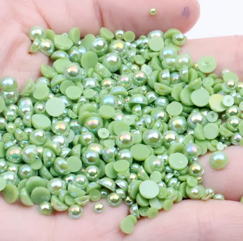 

Grass Green AB Half Round Pearl Rhinestone Crystal Non Hotfix Flat Back Rhinestones Trim Accessories for Nail Art Rhinestones