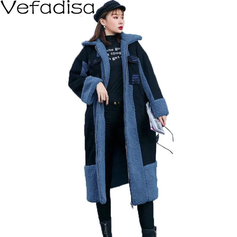 Vefadisa джинсовое лоскутное шерстяное пальто для женщин 2019 зимнее плотное
