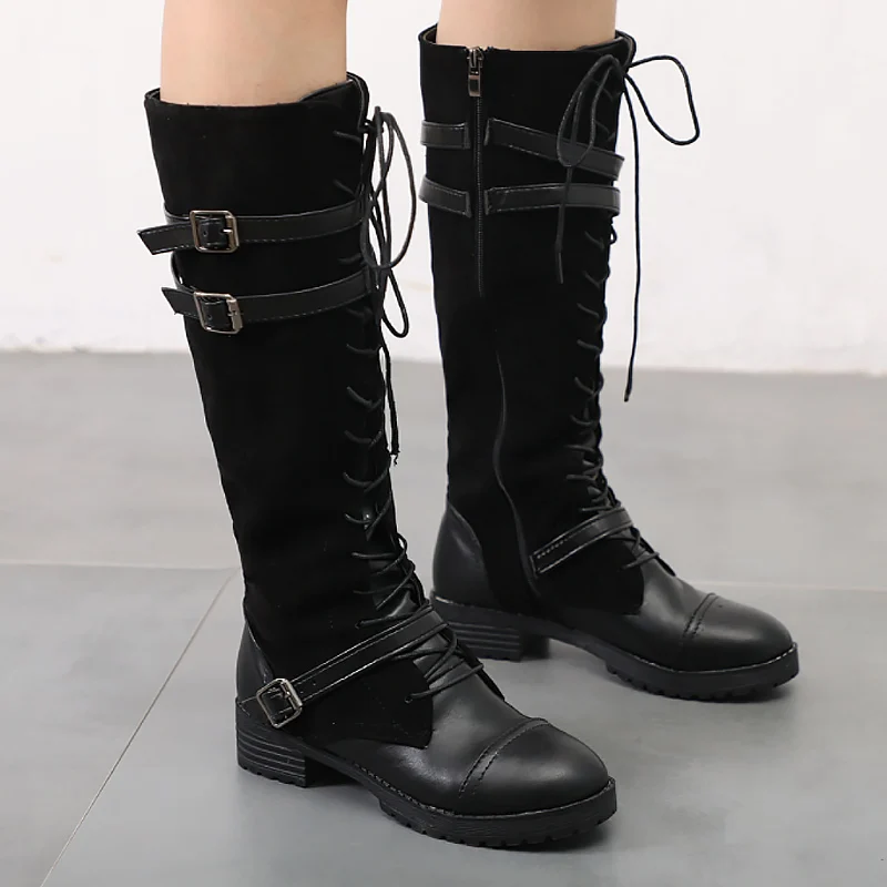 

Womens Boots Leather PU Plus Size 43 Fashion Zip Knee High Boots Women Solid Wear-resistant Female Boot Rubber Botas Mujer