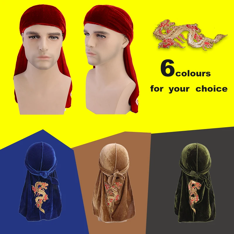 Unisex Silky Durag Bandana Hat hip hop headwrap Bandanas Doo DU-RAG Long Tail velvet |