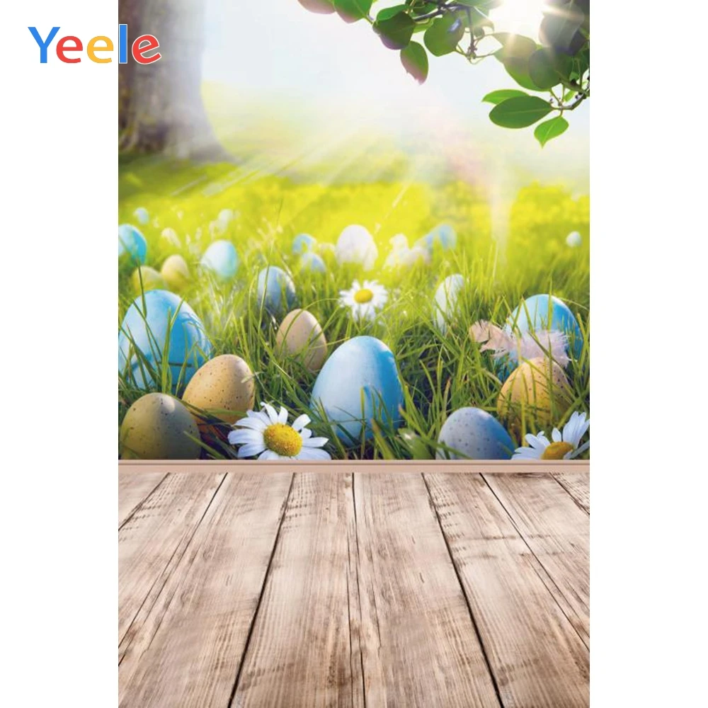 

Yeele Easter Eggs Wood Floor Grassland Portrait Vinyl Photography Backdrops Photographic Backgrounds For Photo Baby Studio Props