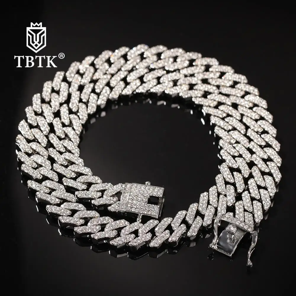 Мужское ожерелье и браслет TBTK NE + BA 12 мм S-Link Майами кубинский стиль стразы со льдом