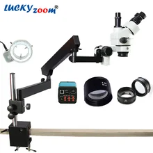 Lucky Zoom Brand 3.5X-90X Articulating Arm Zoom Stereo Microscope 14MP HDMI Digital Camera 2.0X 0.5X Objective Len 144LED Light