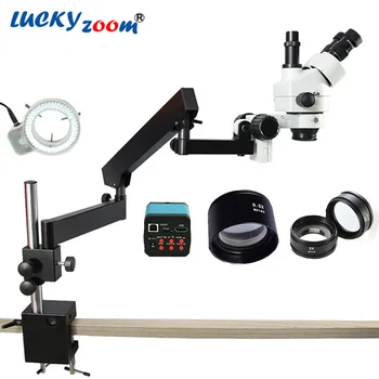 

Luckyzoom Brand 3.5X-90X Articulating Arm Zoom Stereo Microscope 14MP HDMI Digital Camera 2.0X 0.5X Objective Len 144LED Light