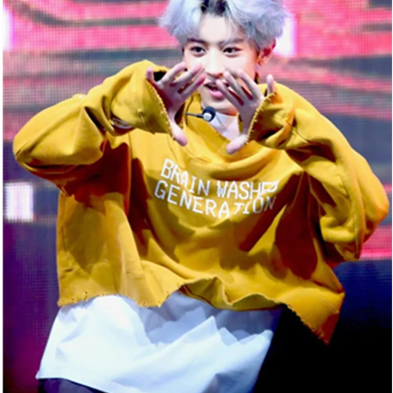 EXO's аналогичный парк Кэнли Свободный корейский издание с длинным рукавом Толстовка желтый Толстовка KPOP с капюшоном пуловеры