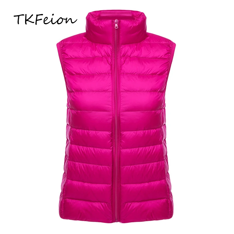 

2019 Spring/autumn Womens Duck Down Vest Coat Ultra-light Thin Ladies Slim Waistcoat Stand Collar Fashion Female Bomber Jackets