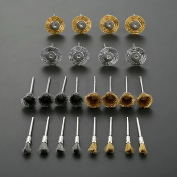 

5/15/25mm Brass Wire Cup Brush Kit For Polishing Rotary Rust Removal Tool 24Pcs