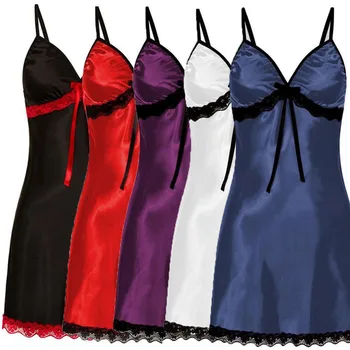 

V-neck Nightgown Porno Sexy Sleep Dress Women Lace Silk Satin Nightdress Sleeveless Nighties Plus Size 3XL Sleepwear Nightwear