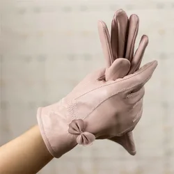 Leather Gloves Female Warm Cold Protection Cute Drive Winter Plus Velvet Solid Color Black Simplicity Fashion Gloves Women