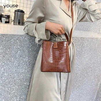

New Fashion Trend Ladies PU Handbags Retro Alligator Bucket Bags Women Crocodile Pattern Handbag Wild Large Capacity Bucket Bag