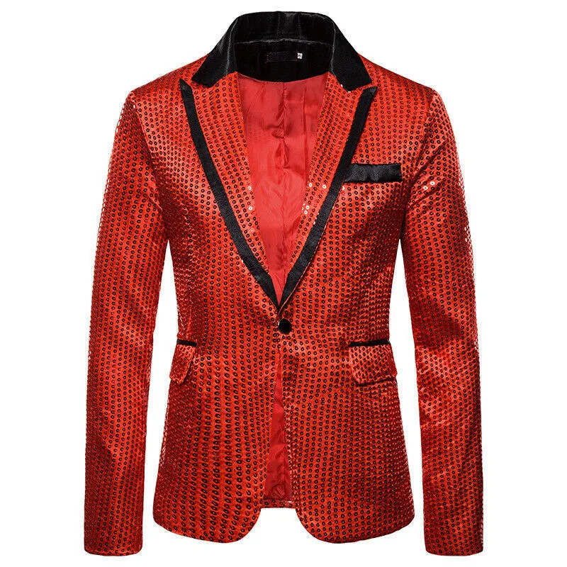 Блестящие золотые блестки блеск мужской бейзер пиджак ночной клуб Пром мужской костюм, блейзер мужской костюм для выпускного вечера, для ночных клубов, одежда для певиц - Цвет: Красный