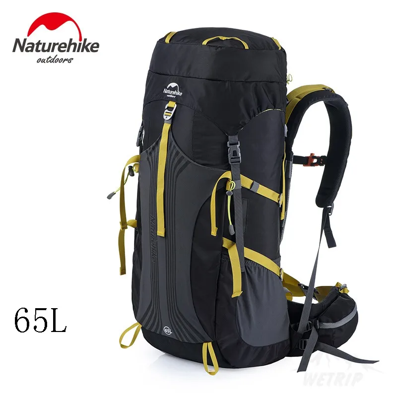 black 65L NatureHike сумка для походов на открытом воздухе 65л 55Л для мужчин и женщин, походный рюкзак для альпинизма, CR подвеска, спортивные сумки, большой водонепроницаемый рюкзак - Цвет: black 65L