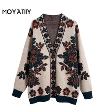 

MOYATIIY Women 2021 Fashion with Embroidery Pattern Cardigan Sweater Vintage Winter Kintted Cardigans Long Sleeve Female Outwear