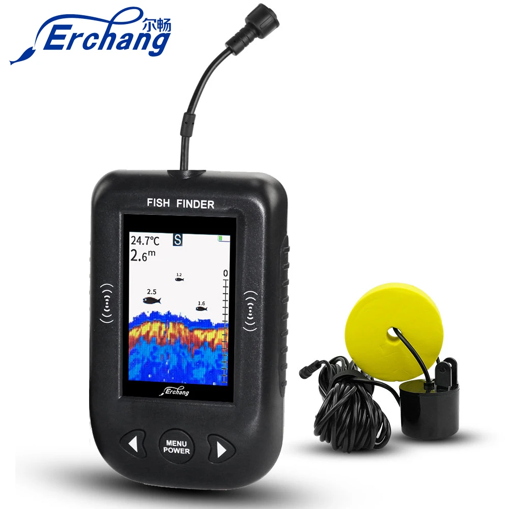  Erchang XF02 Fish Finder 100M Portable Sonar LCD Screen Echo Sounder Alarm Transducer Sensor Sonar 