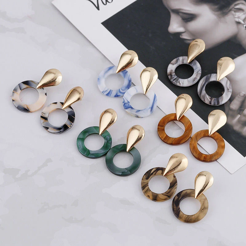 Корейские круглые серьги акриловые и металлические украшения 1 пара