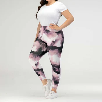 

Plus Size 4Xl Women Pencil Pants Tie Dye Printed Plus Size Ladies Leggings Pants Skinny Stretch Female Trousers D30