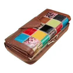 Новый женский кожаный лоскутный кошелек длинный кошелек на молнии Держатель для карт клатч сумочка