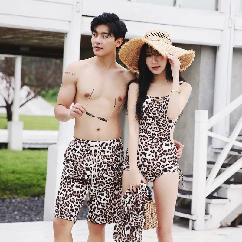 

JINGEER Couples Bathing Suit BOY'S Seaside Boxer Beach Shorts Girl'S One-piece Swimming Suit Two-Piece Set