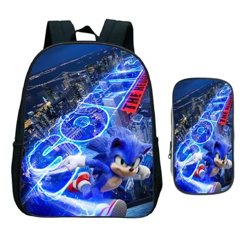 

New Cool Children Sonic Kindergarten Backpack Child Primary School Bag Bookbag Kids Start School Gift(2pcs Set/Rucksack Pen Bag)