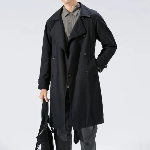 Тренч Мужская брендовая одежда Высокое качество мужской s Тренч Новая мода свободная ветровка мужское длинное пальто осень - Цвет: black