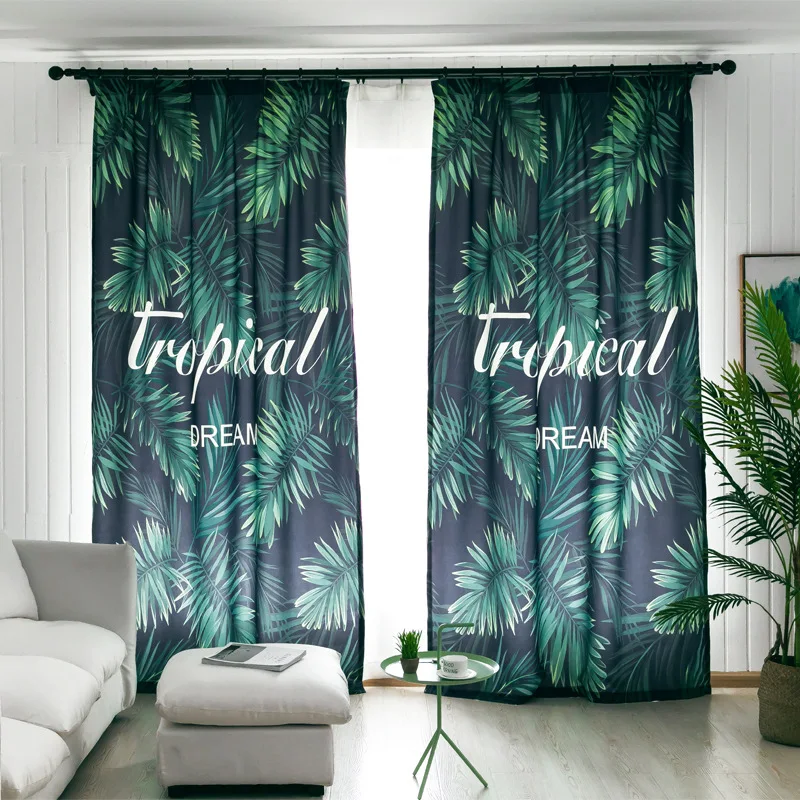 

2019 Plant Fern Leaf Flamingo Wave Curtains Living Room Semi-shading Customtailored Creative Printing Curtains Nordic