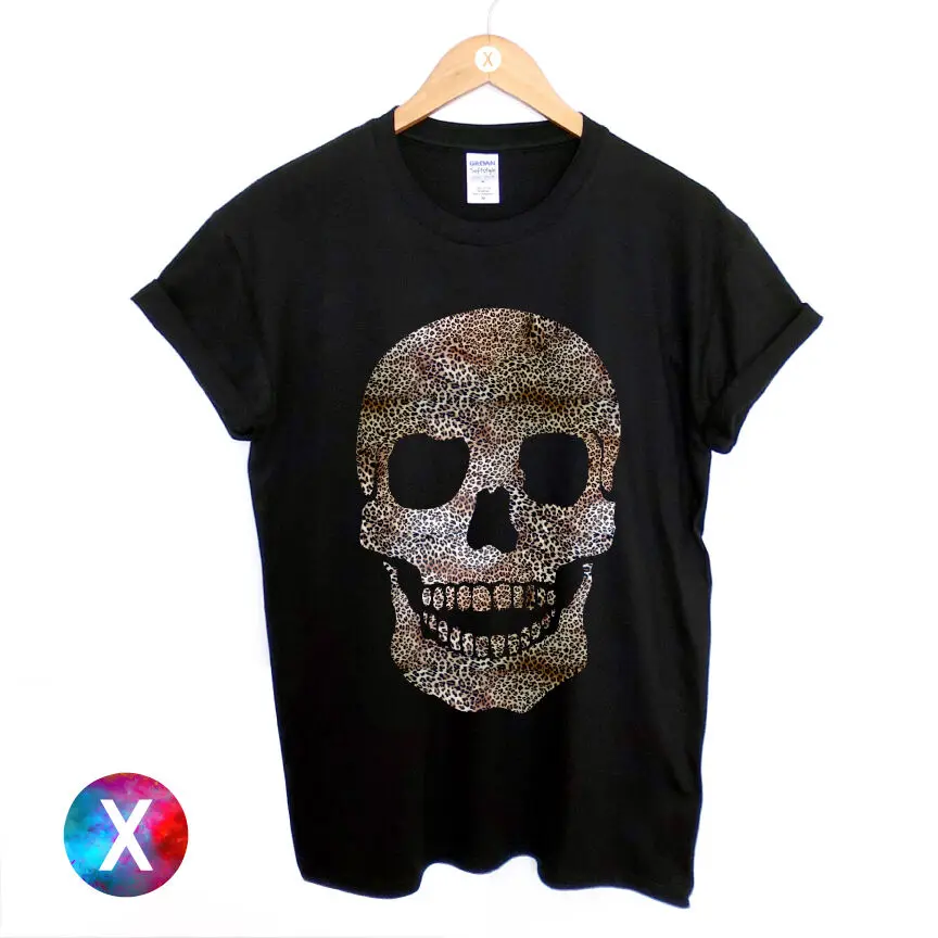 

SKULL PRINTED MENS T SHIRT BLACK LEOPARD PRINT RARE HIPSTER CROSS RELIGION SWAG