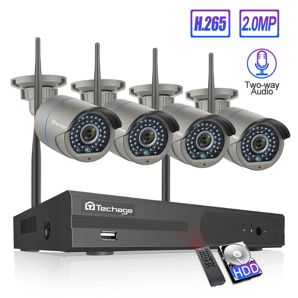 Techage 8CH система видеонаблюдения беспроводная 1080P NVR 4 шт. аудио 2.0MP CCTV наружная