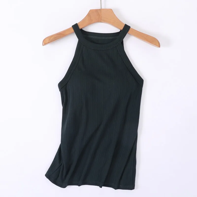 Tank Top Women Summer O-Neck Sleeveless Padded Bra Camisole Ladies Sexy Casual Slim Solid Bralette Chest Pad  Camis Vest half camisole Tanks & Camis