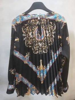 

2020 New Pleated Women Blouse Vintage Print V-neck Lady Floral Female Shirt And Top Spring Summer Clothes