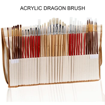 

38 pcs Paint Brushes Set with Canvas Bag Case Long Wooden Handle Synthetic Hair Art Supplies for Oil Acrylic Watercolor Painting