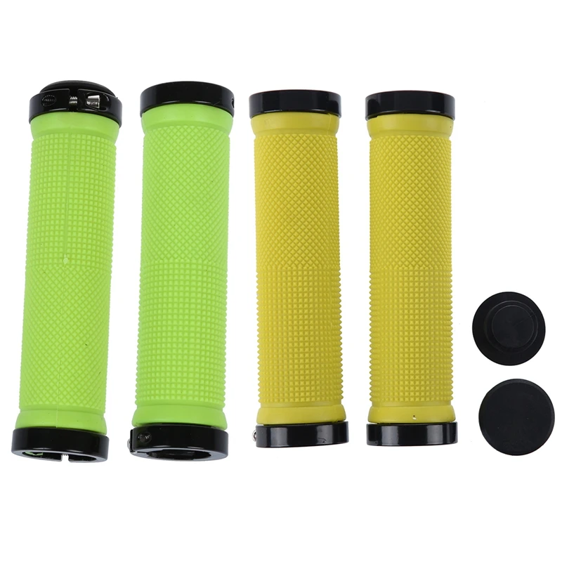 2 Pair Double Road Mountain MTB BMx Bike Cycle Bicycle Lock On Locking Handlebar Grips - Yellow &amp Green | Автомобили и