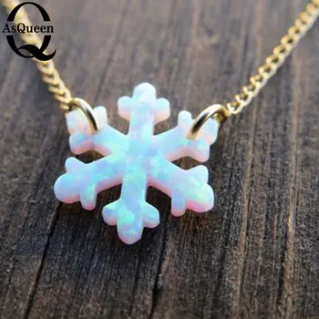 

Snowflake Fire Opal Necklace Light Blue and white Opal Snowflake Necklace Fashion Long Necklace For Women