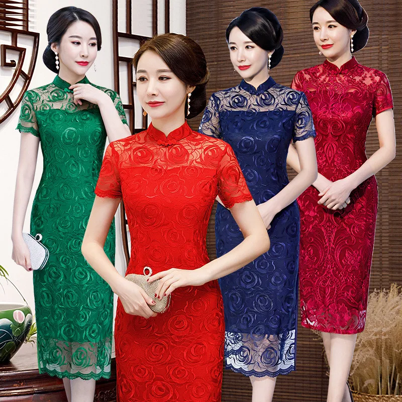 Cheongsam модное улучшенное кружевное платье с принтом в стиле пэчворк в китайском стиле женское ретро платье Ципао вечерние платья с высокой посадкой 3XL