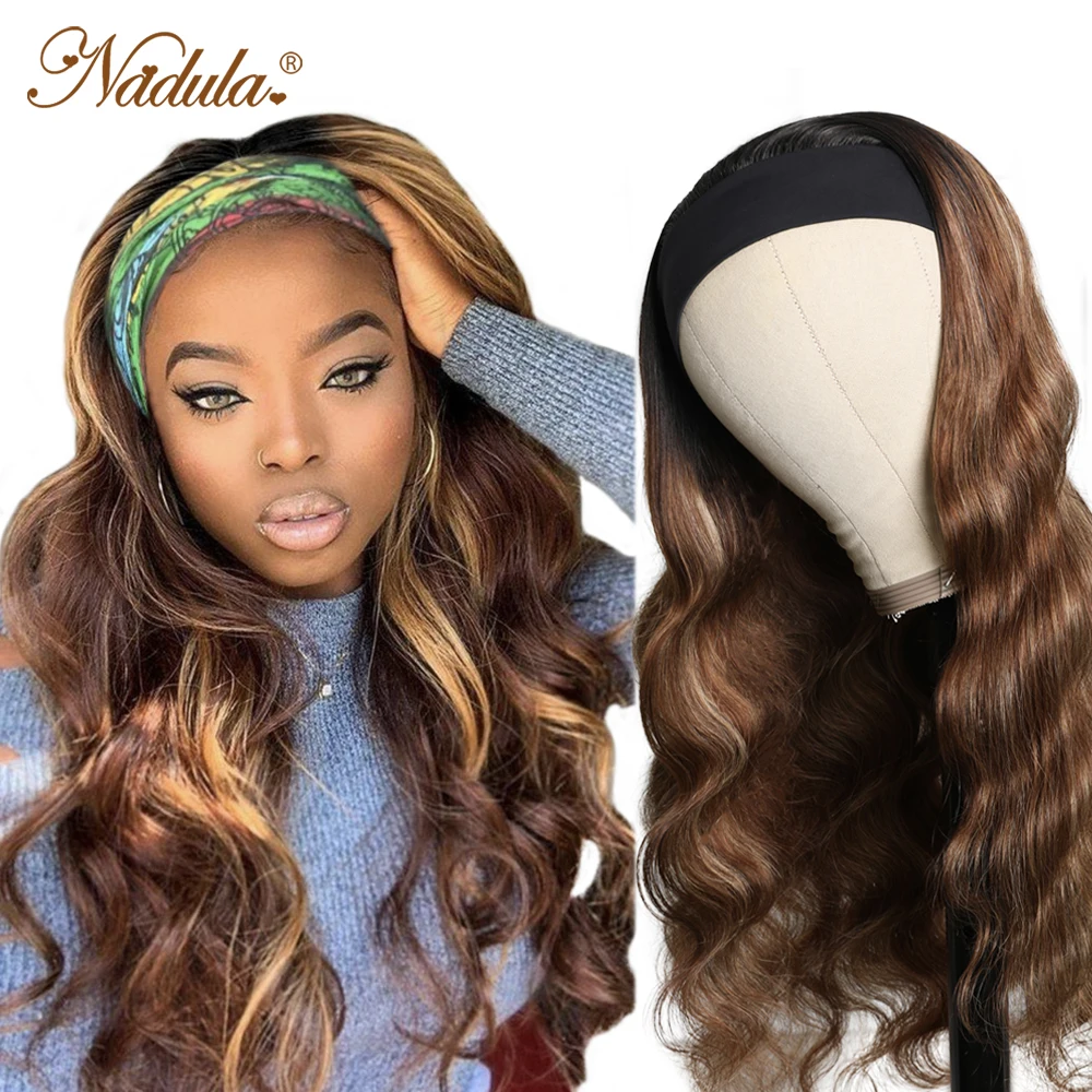 Nadula Highlight Straight Hair with Dark Roots Headband Wig Honey Blonde Color Straight Hair Headband Wigs for Women