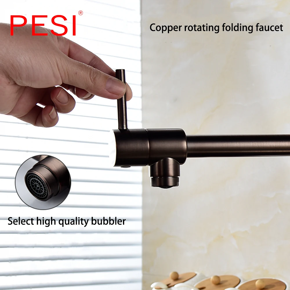 Brass Wall Mounted Kitchen Faucet Pot Filler Faucet Swivel Folding Retractable Rotary Stretch Basin Faucet Sink Tap.