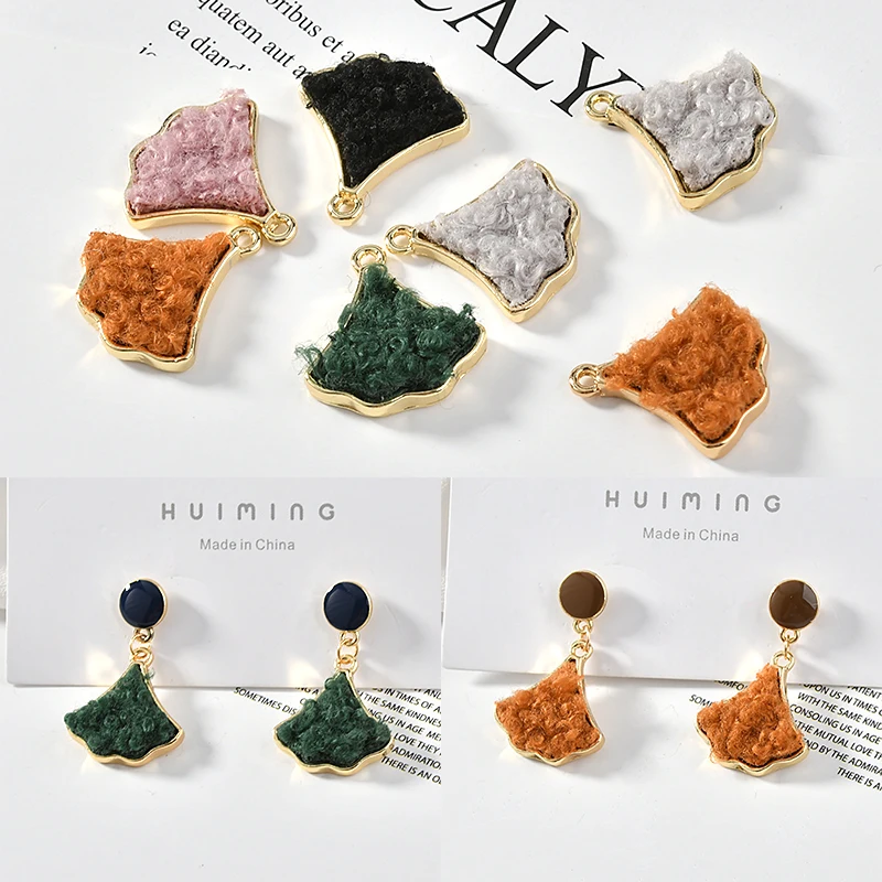 

Winter style 50pcs/lot Imitation lamb hair decoration geometry fan shape all floating locket charm diy jewelry earring accessory