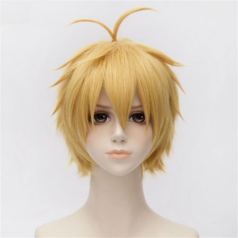 

Ktip Up the Seven Deadly Sins Meliodas Cosplay Wigs Short Blond Heat Resistant Synthetic Hair Perucas Anime Costume Wig+Wig Cap
